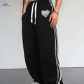 Men's Stylish Black Casual Pants - Geometric Print & Elastic Waistband   OAXG Black / S