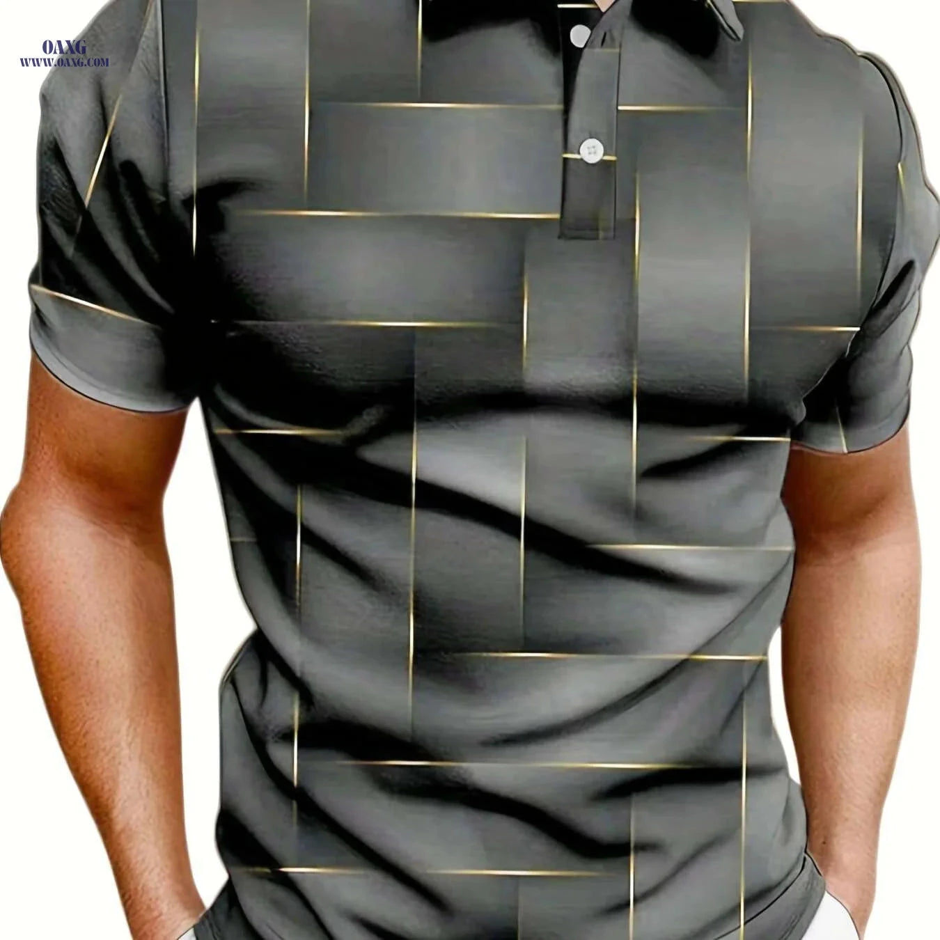 Men's Stylish Black & Golden Geometric Polo - Casual Summer Wear   OAXG 