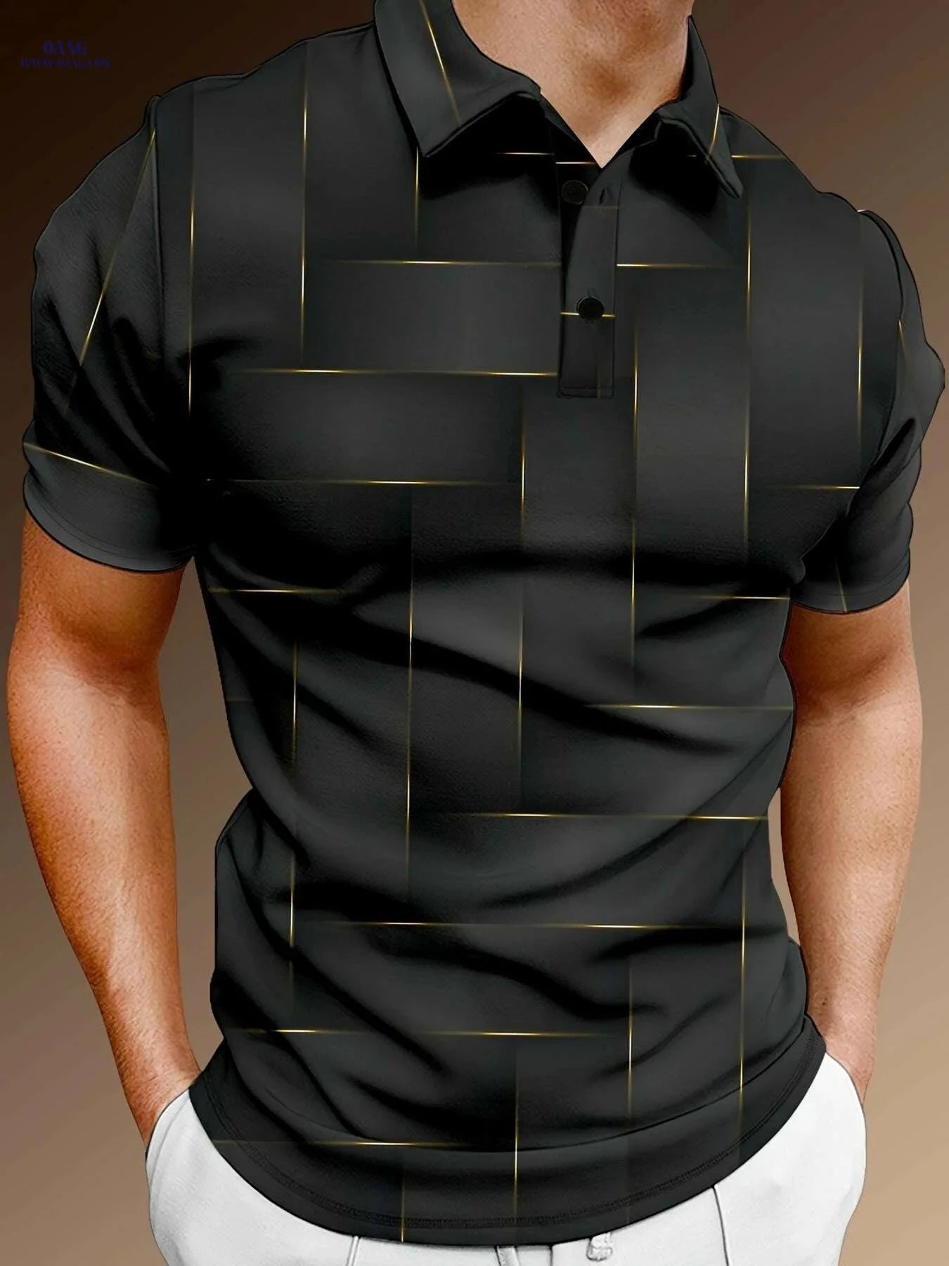 Men's Stylish Black & Golden Geometric Polo - Casual Summer Wear   OAXG Black / S