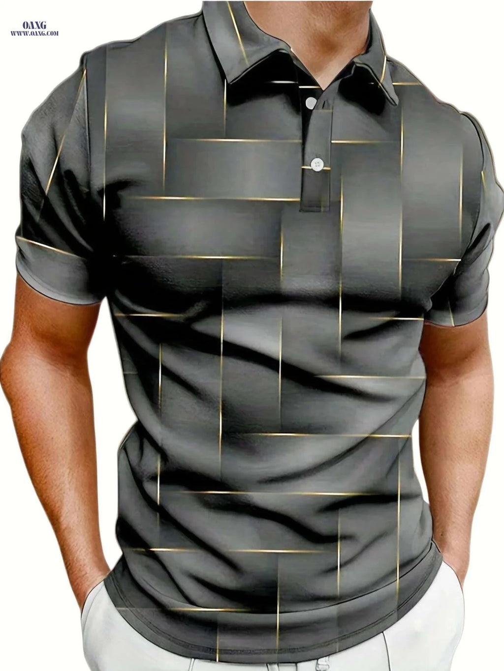 Men's Stylish Black & Golden Geometric Polo - Casual Summer Wear   OAXG Black / S