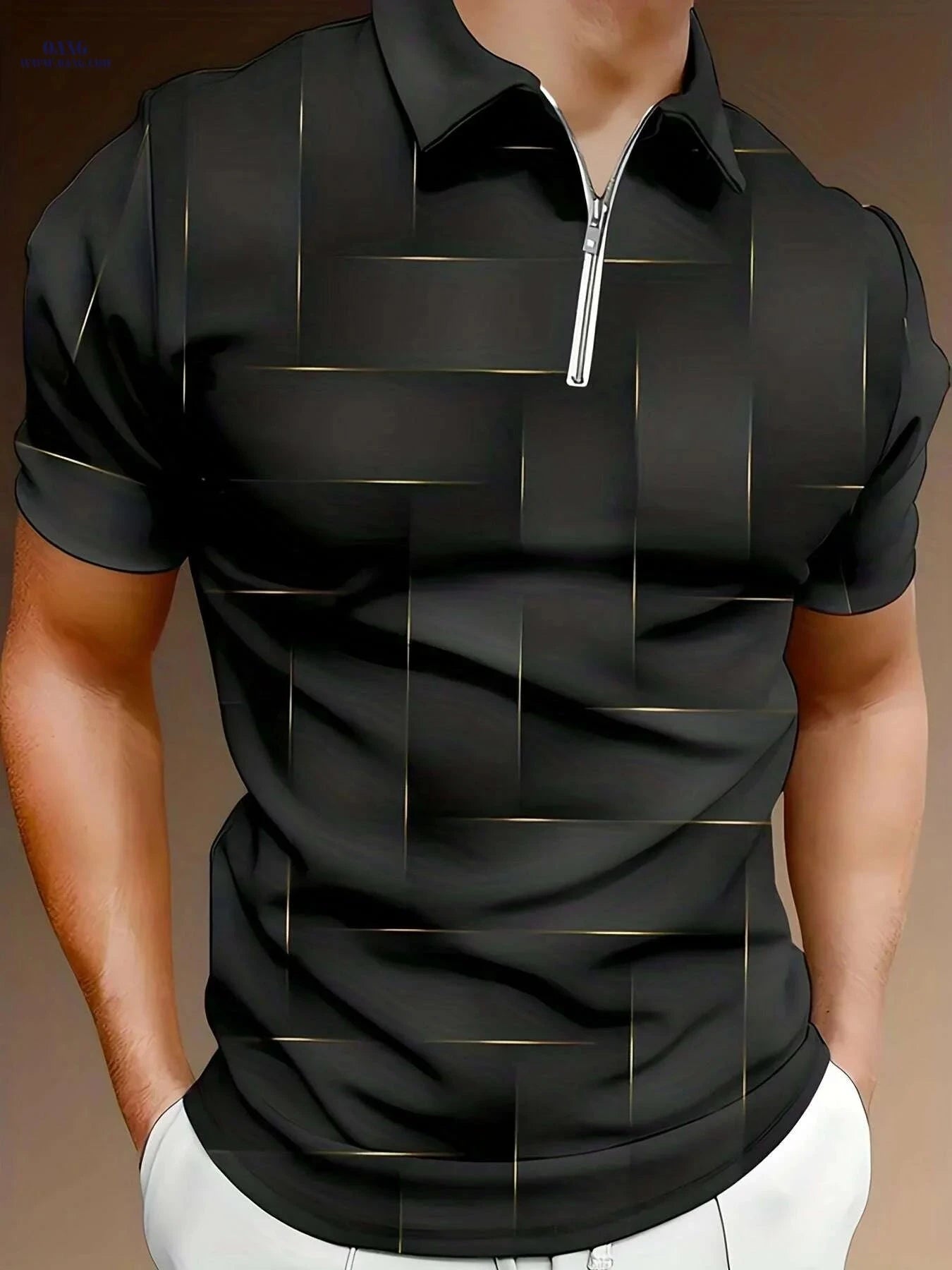 Men's Stylish Black & Golden Geometric Polo - Casual Summer Wear   OAXG Black / S