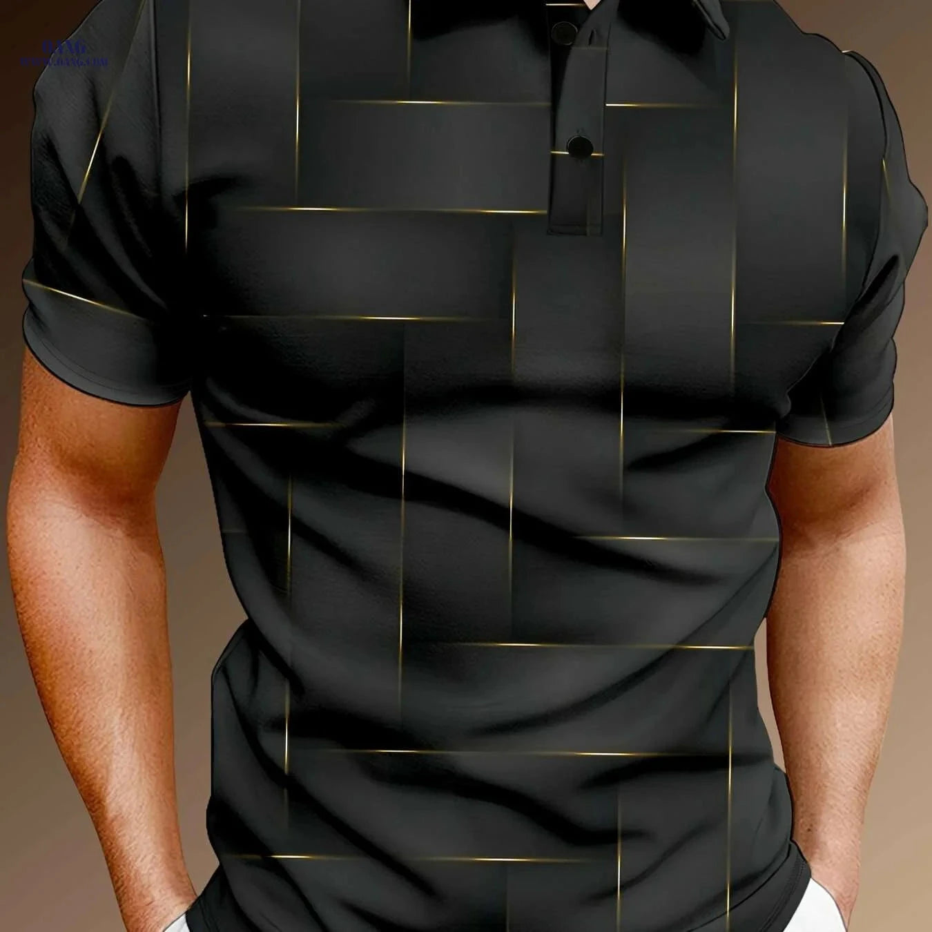 Men's Stylish Black & Golden Geometric Polo - Casual Summer Wear   OAXG 
