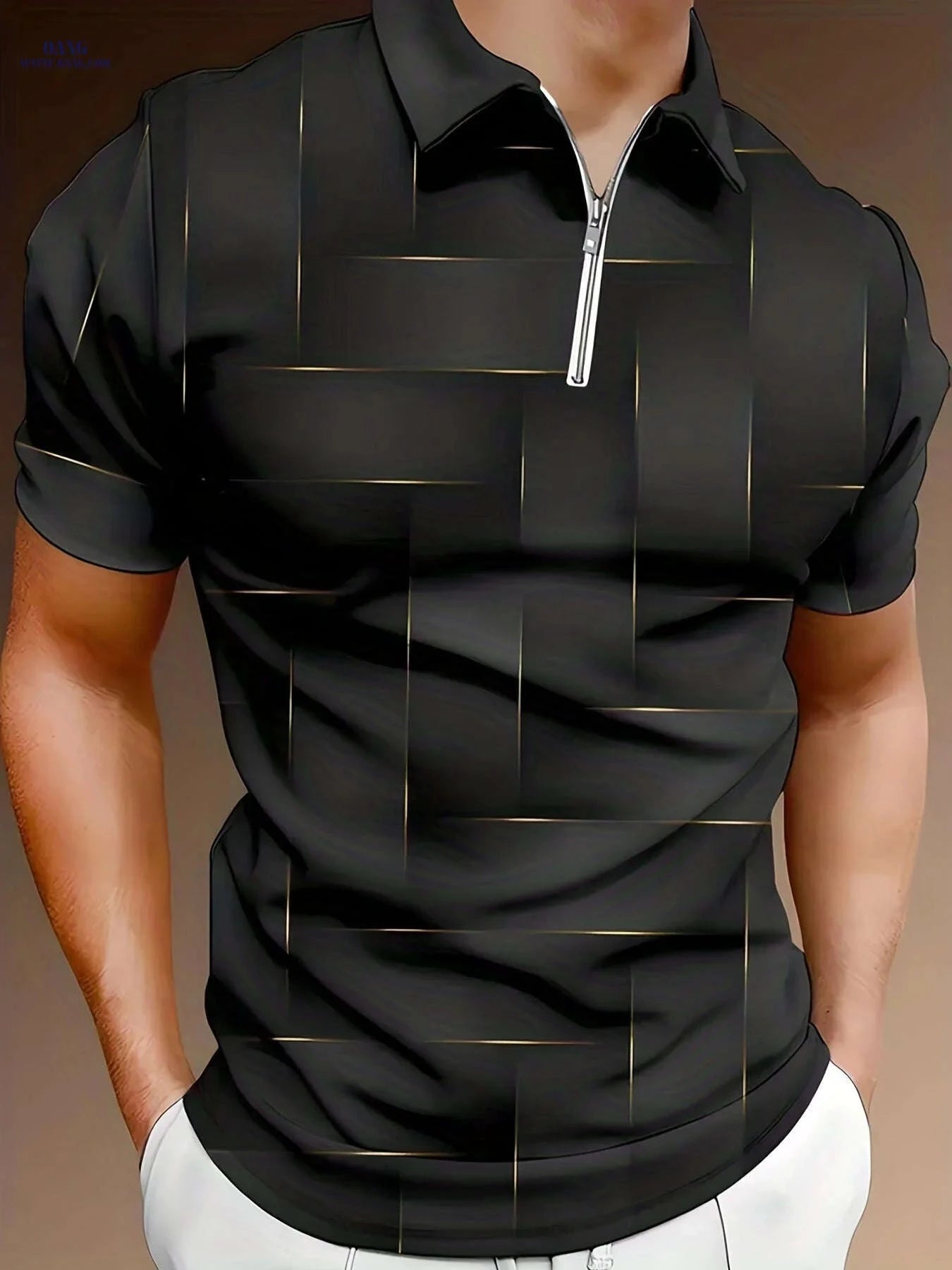 Men's Stylish Black & Golden Geometric Polo Shirt - Summer Casual Wear   OAXG Royal Blue / FR S