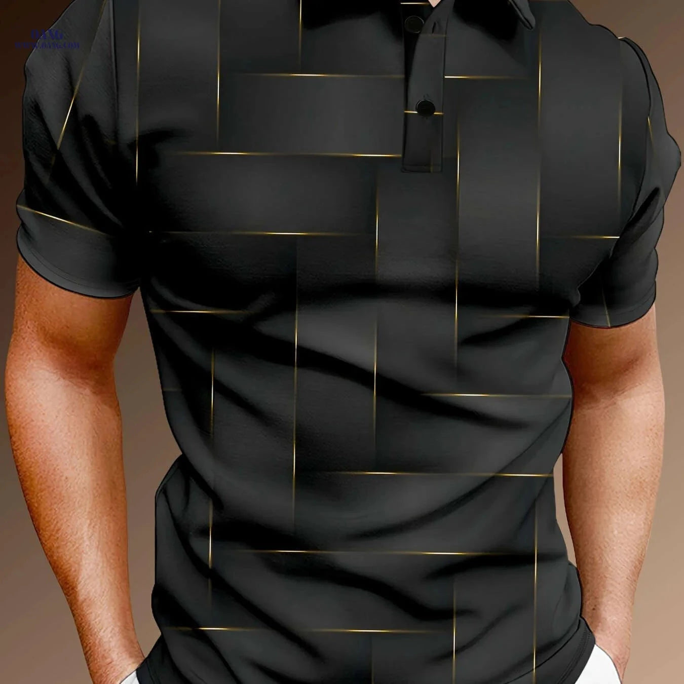 Men's Stylish Black & Golden Geometric Polo Shirt - Summer Casual Wear   OAXG Royal Blue / FR S