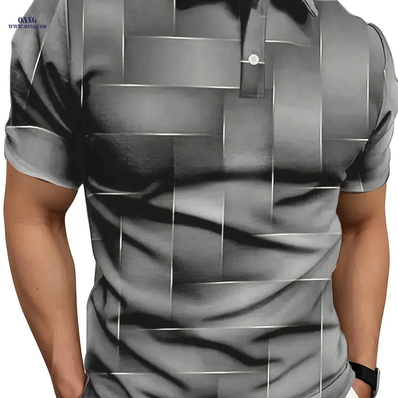 Men's Stylish Black & Golden Geometric Shirt - Casual Golf Wear   OAXG 