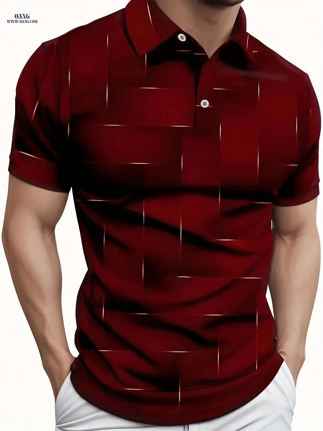 Men's Stylish Black & Golden Geometric Shirt - Casual Golf Wear   OAXG 