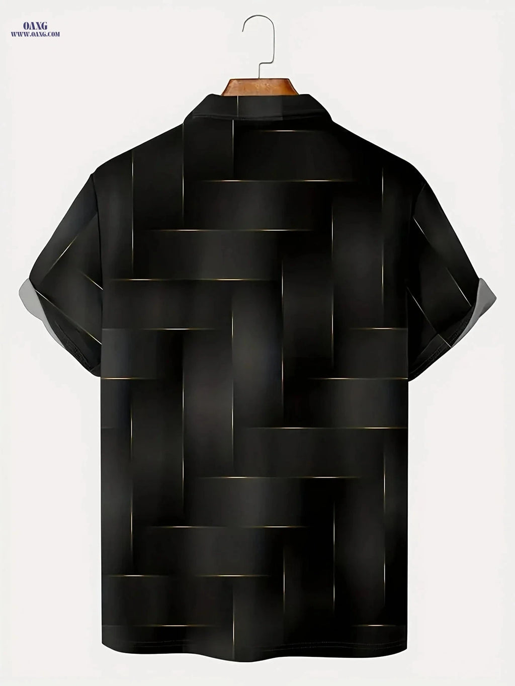 Men's Stylish Black & Golden Geometric Shirt - Casual Golf Wear   OAXG 