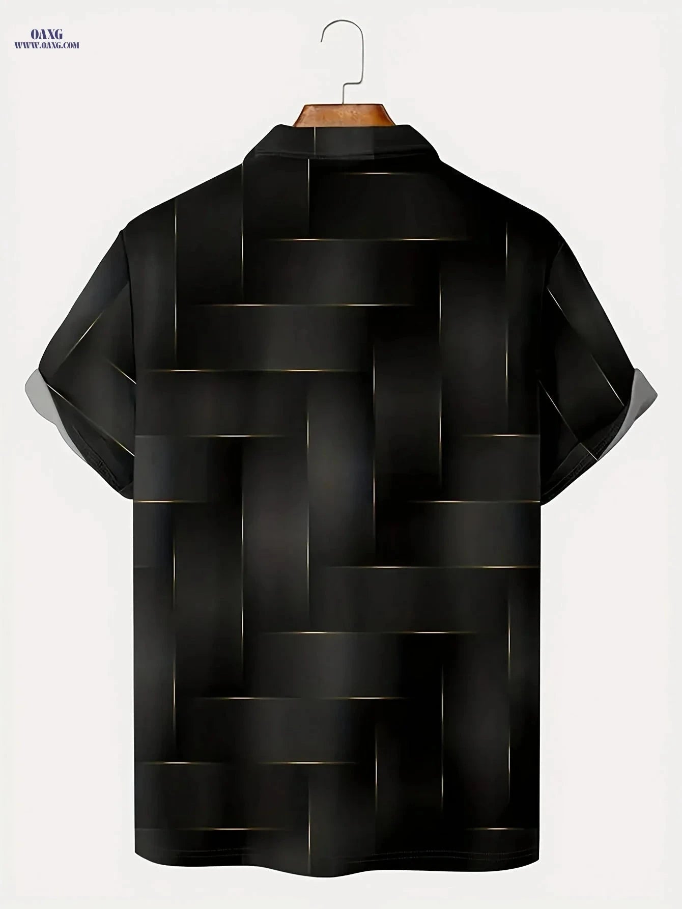 Men's Stylish Black & Golden Geometric Shirt - Casual Golf Wear   OAXG 