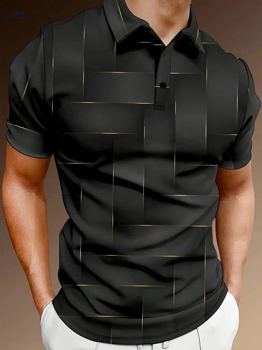 Men's Stylish Black & Golden Geometric Shirt - Casual Golf Wear   OAXG Black / FR XS