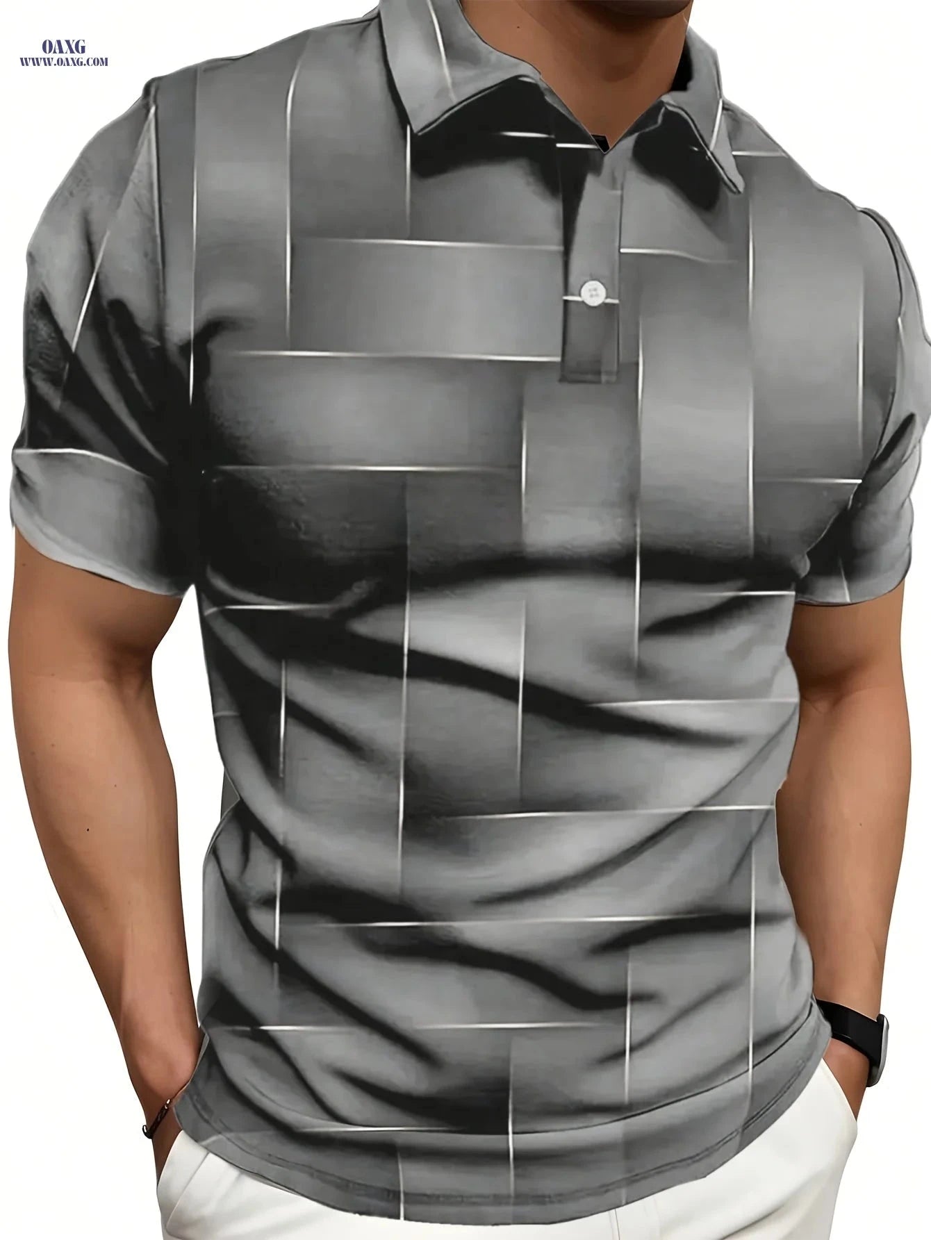 Men's Stylish Black & Golden Geometric Shirt - Casual Golf Wear   OAXG 