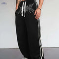 Men's Stylish Black Joggers - White Wing Print & Elastic Waistband   OAXG 