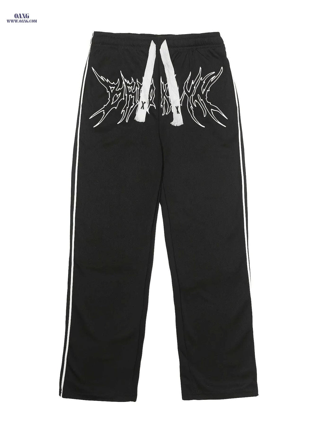 Men's Stylish Black Joggers - White Wing Print & Elastic Waistband   OAXG Black / FR S