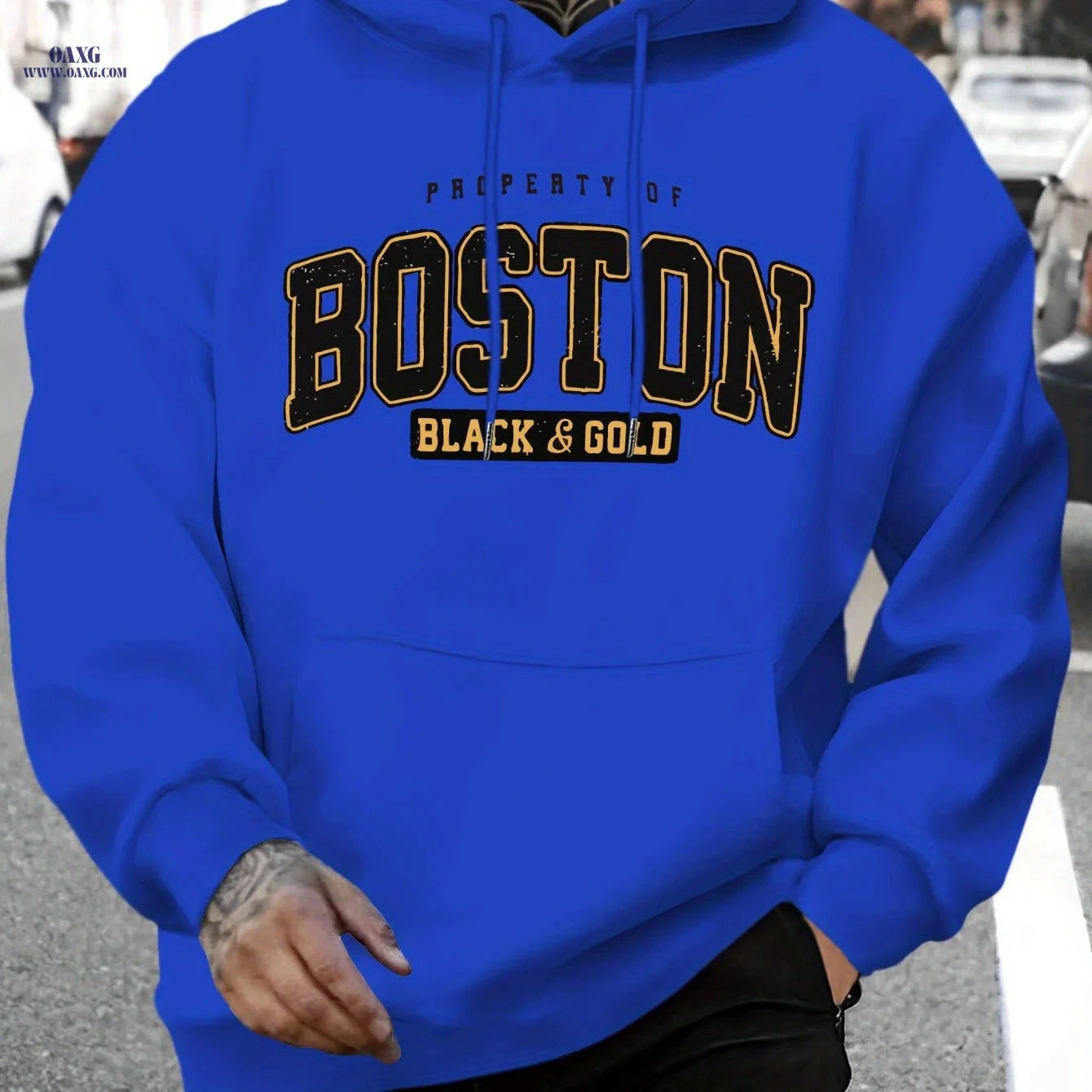 Men's Stylish Boston Letter Print Hoodie - Casual Long Sleeve Sweatshirt   OAXG Apricot / FR S