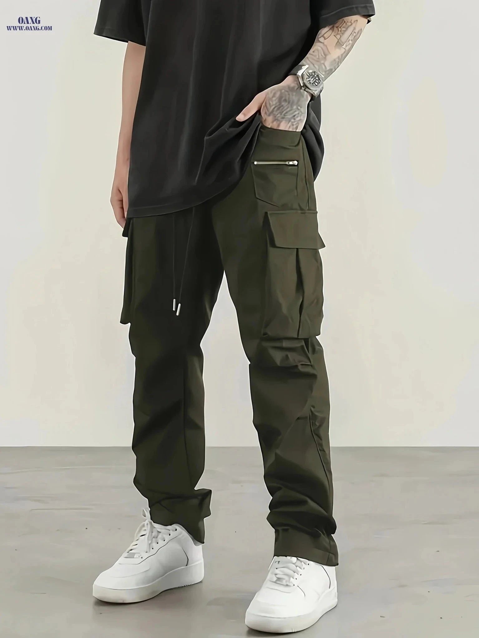Men’s Stylish Cargo Pants - Casual Fit for Spring and Autumn Wear   OAXG Olive Green / FR S