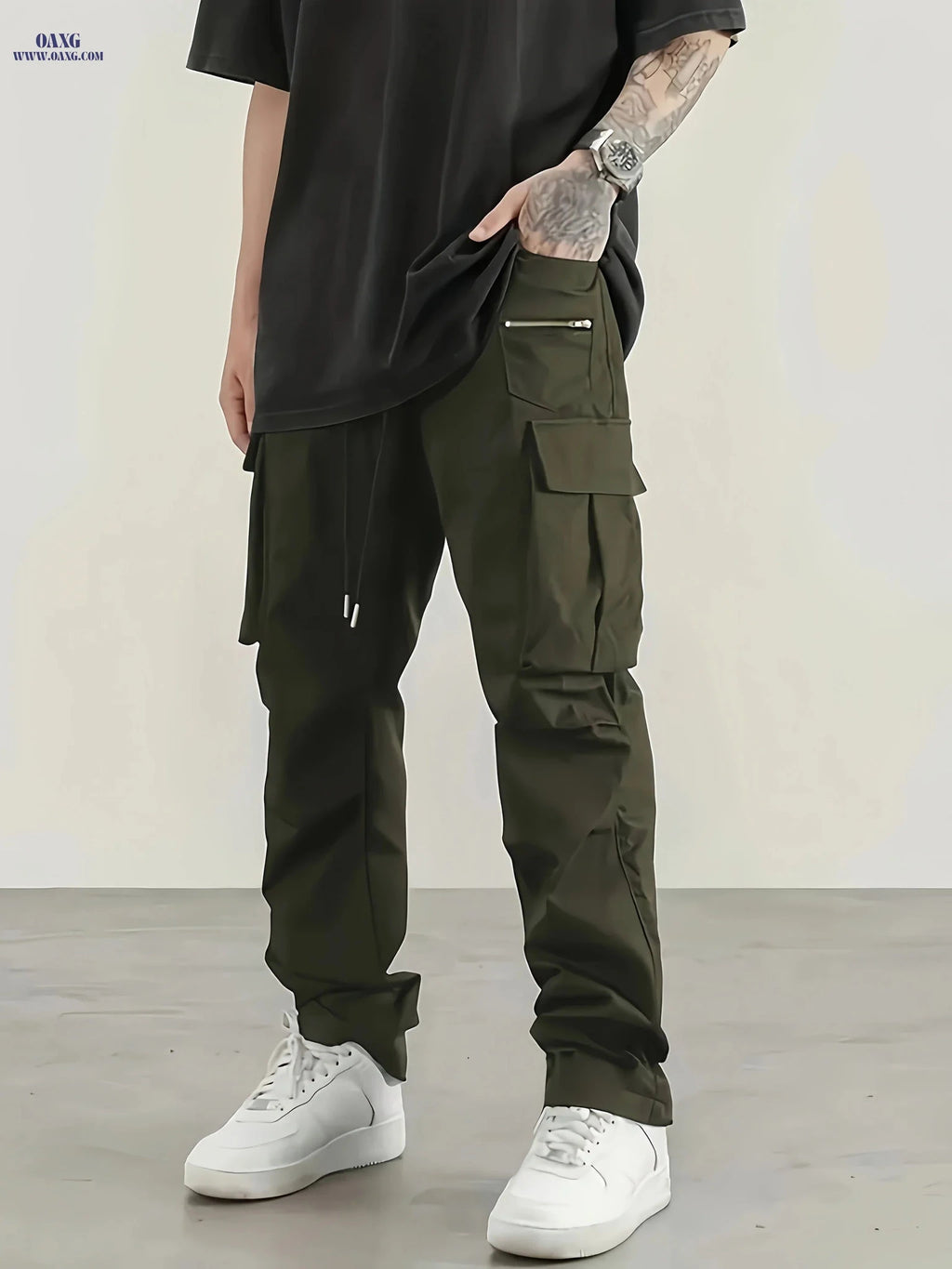 Men’s Stylish Cargo Pants - Casual Fit for Spring and Autumn Wear   OAXG Olive Green / FR S