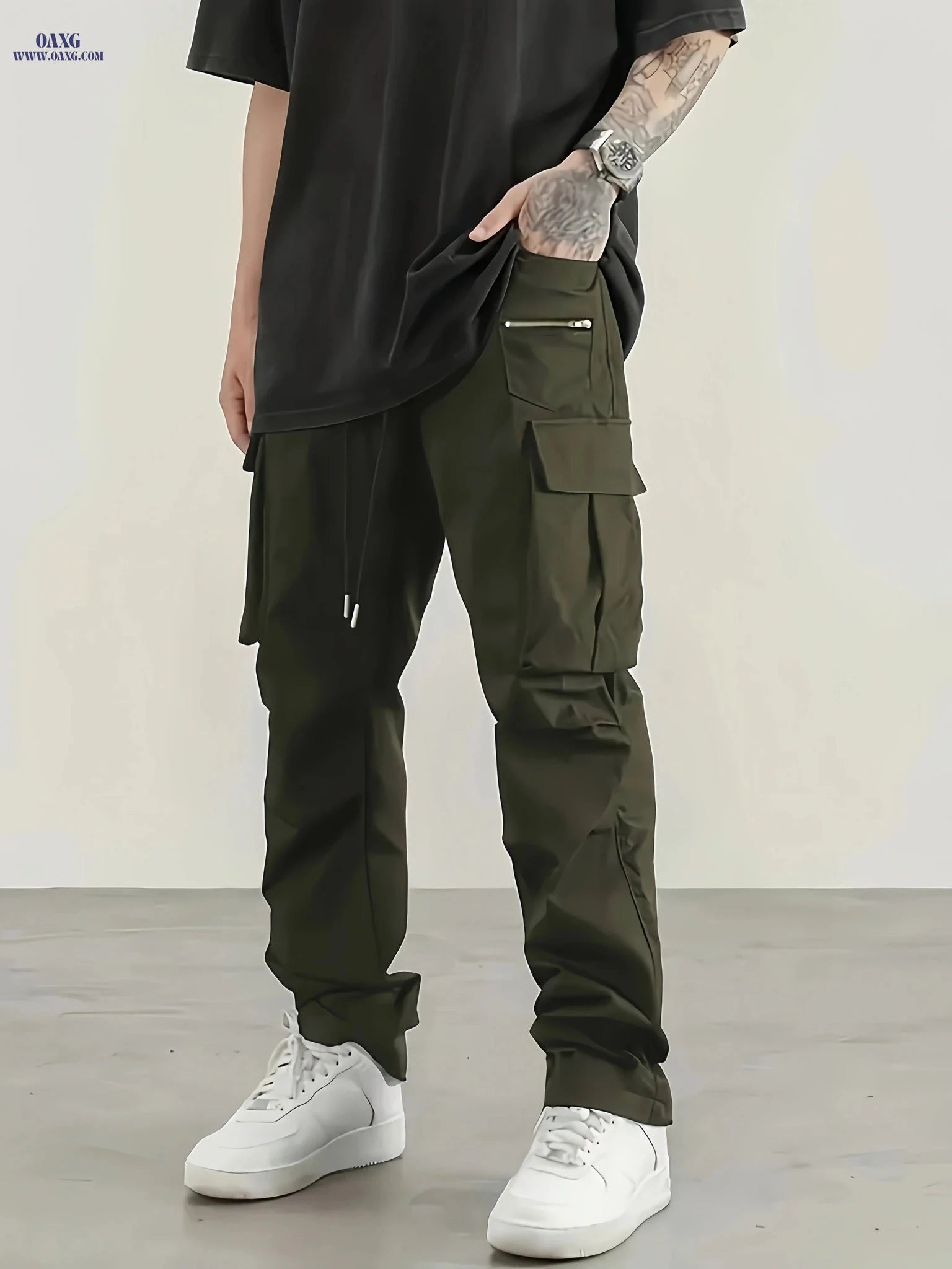 Men’s Stylish Cargo Pants - Casual Fit for Spring and Autumn Wear   OAXG Olive Green / FR S