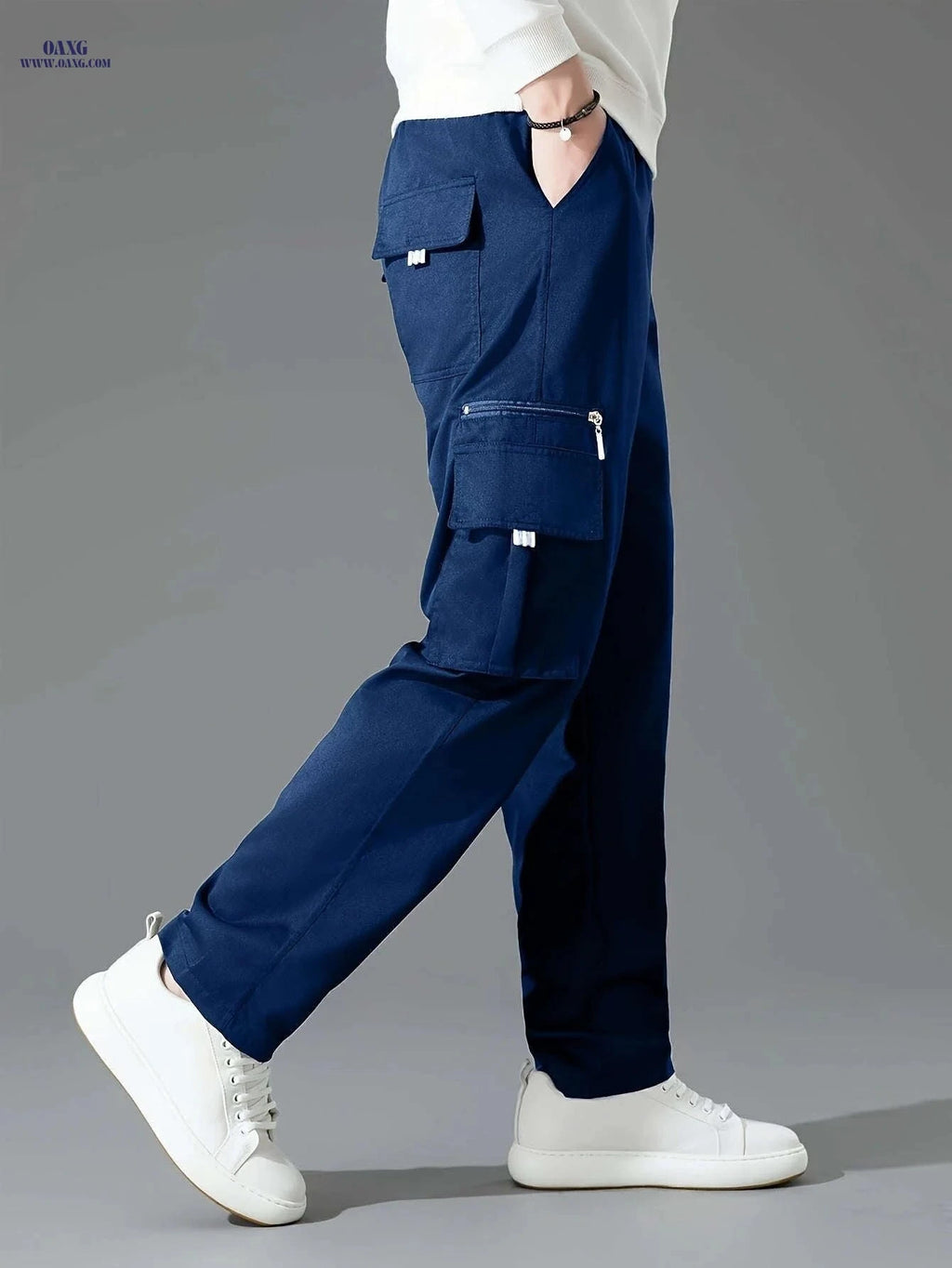 Men's Stylish Casual Sports Pants - Multiple Pockets, Solid Color   OAXG 