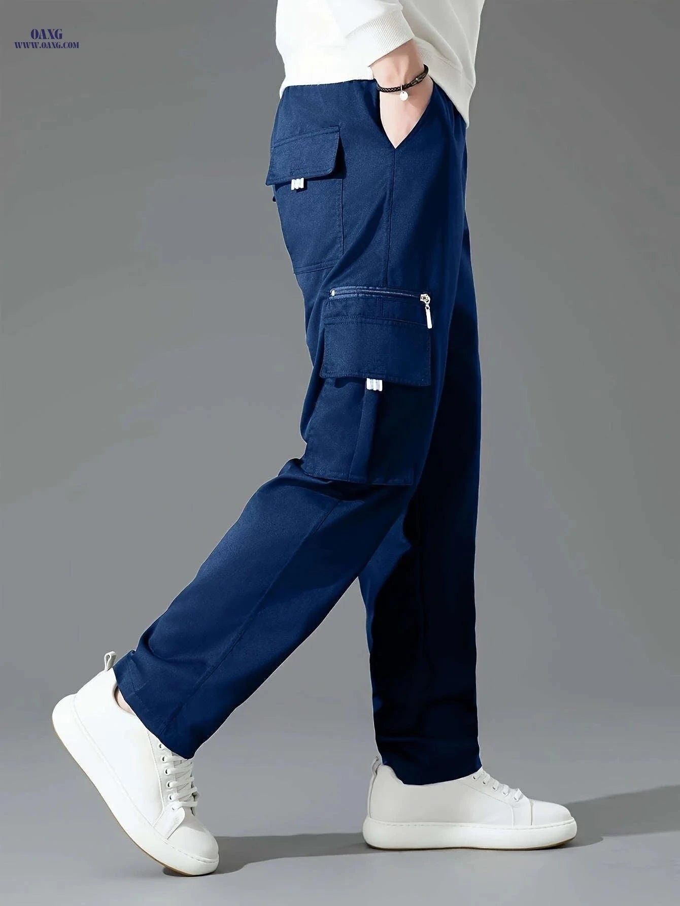 Men's Stylish Casual Sports Pants - Multiple Pockets, Solid Color   OAXG 