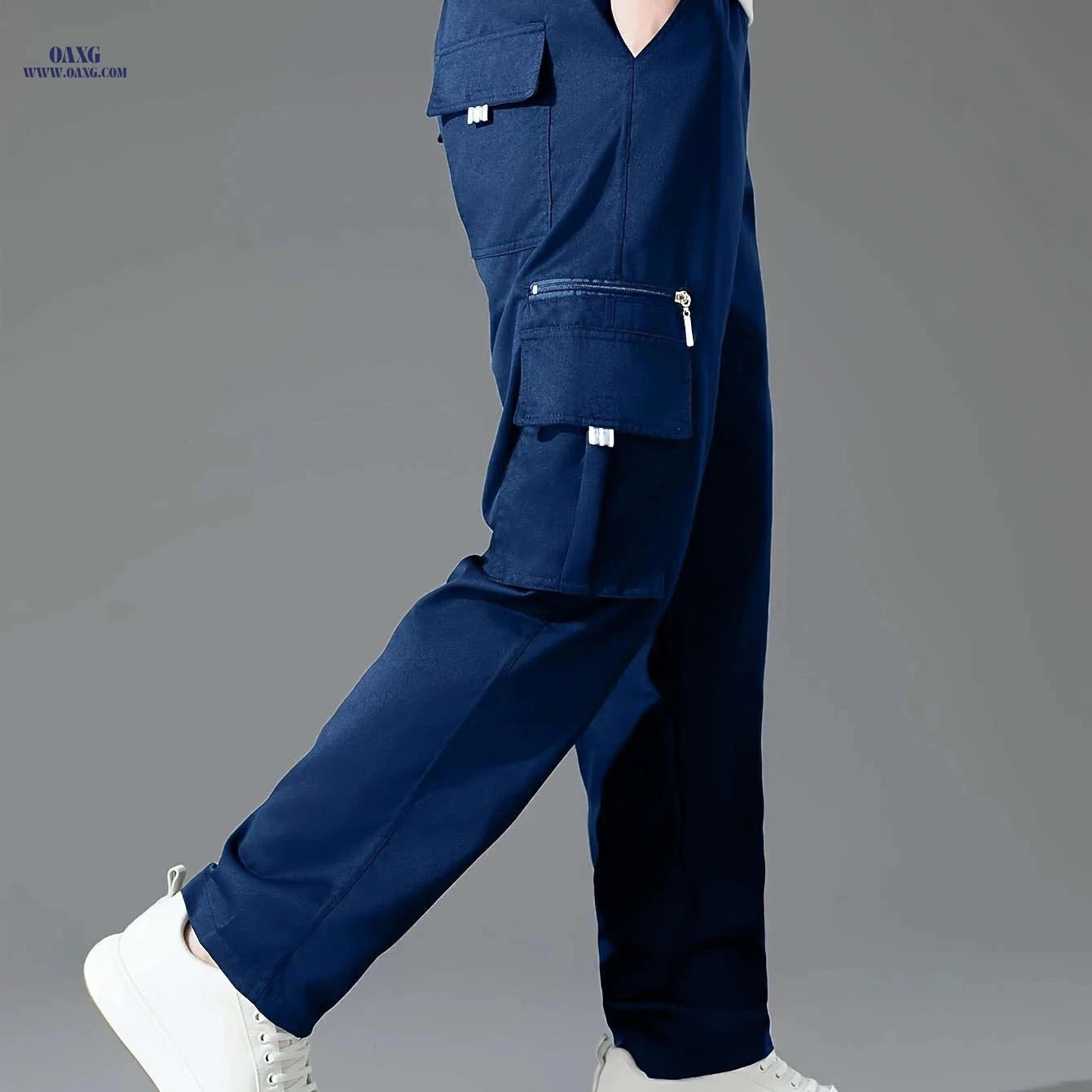 Men's Stylish Casual Sports Pants - Multiple Pockets, Solid Color   OAXG Army Green / FR S