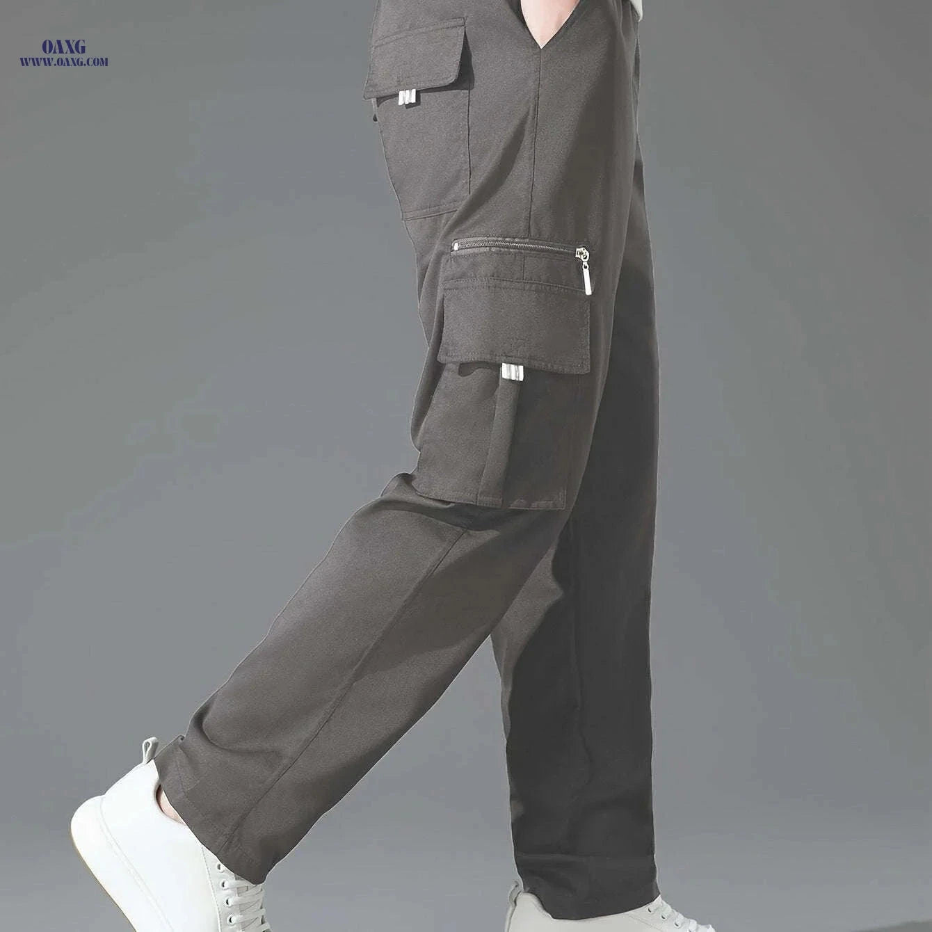 Men's Stylish Casual Sports Pants - Multiple Pockets, Solid Color   OAXG 