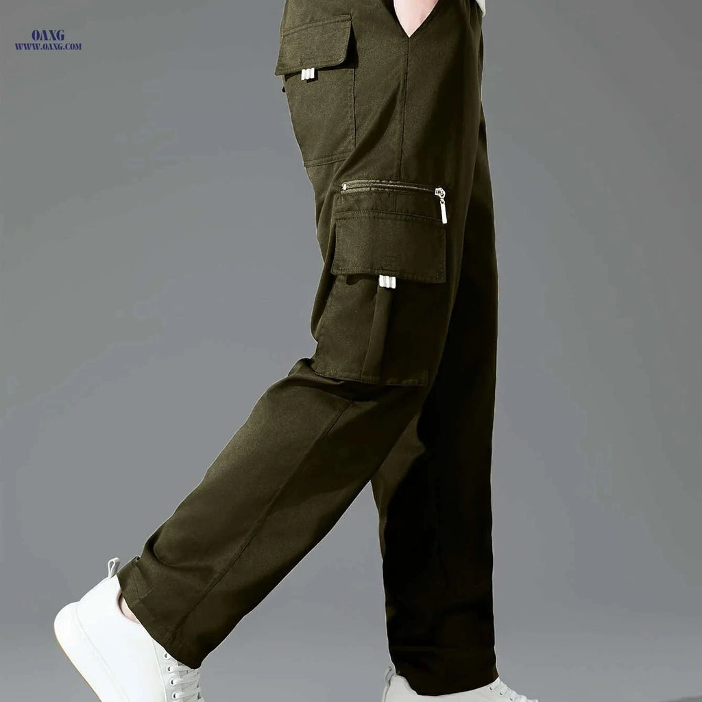 Men's Stylish Casual Sports Pants - Multiple Pockets, Solid Color   OAXG 