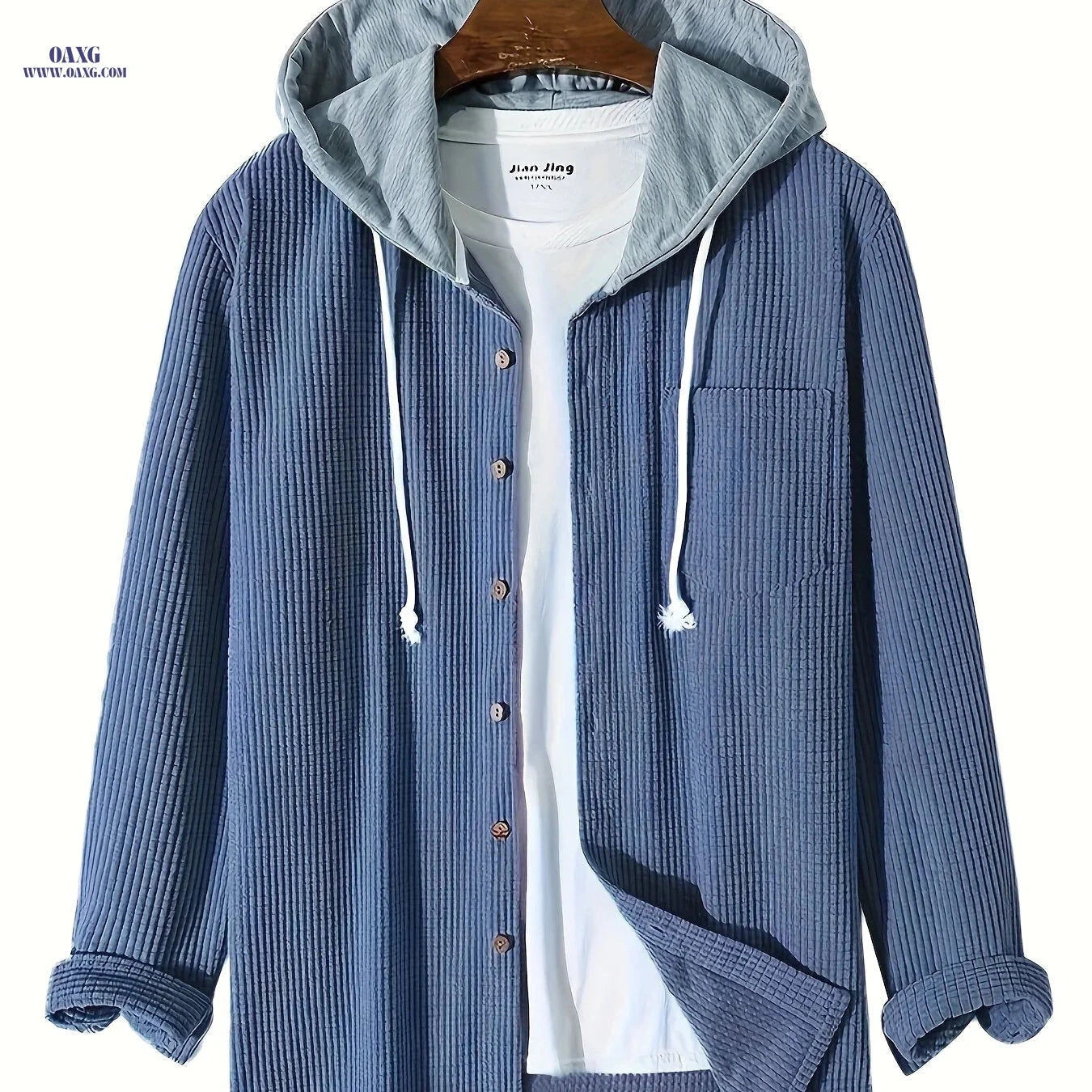 Men's Stylish Corduroy Hoodie Jacket - Casual Long Sleeve Design   OAXG 