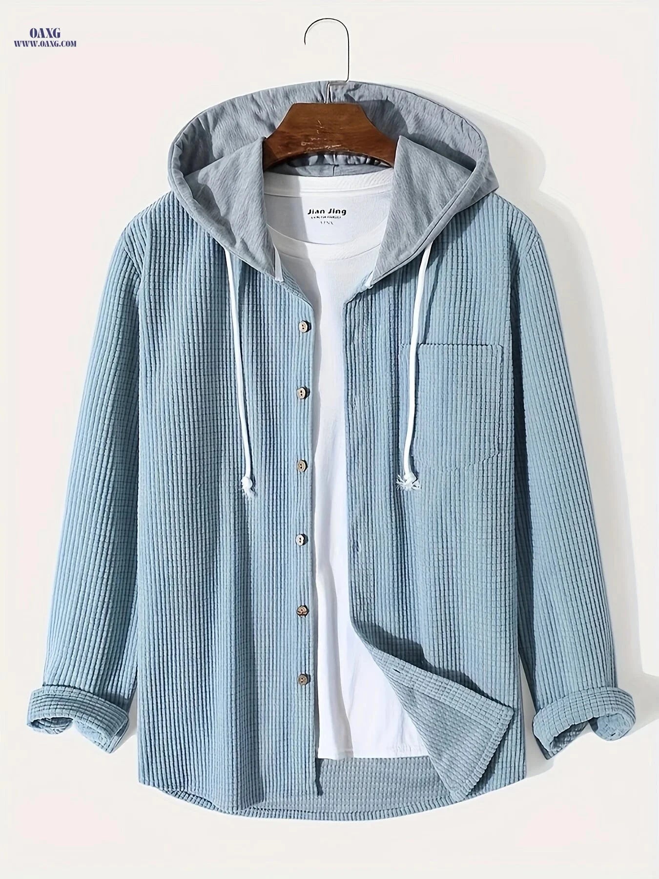 Men's Stylish Corduroy Hoodie Jacket - Casual Long Sleeve Design   OAXG 