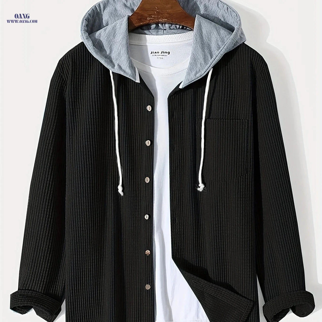 Men's Stylish Corduroy Hoodie Jacket - Casual Long Sleeve Design   OAXG 
