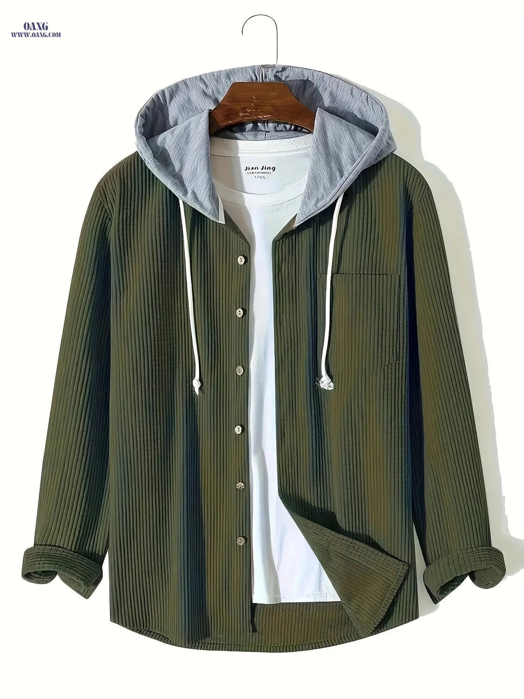 Men's Stylish Corduroy Hoodie Jacket - Casual Long Sleeve Design   OAXG 
