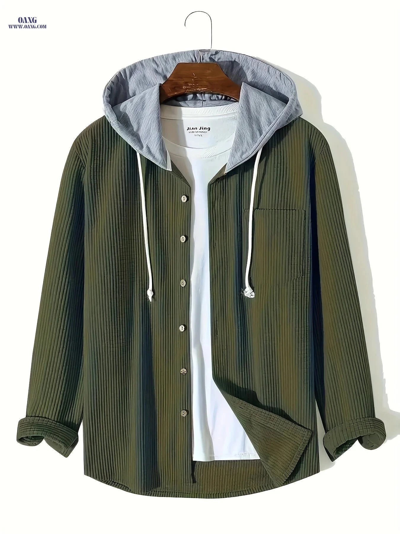Men's Stylish Corduroy Hoodie Jacket - Casual Long Sleeve Design   OAXG 