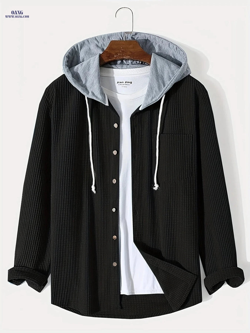 Men's Stylish Corduroy Hoodie Jacket - Casual Long Sleeve Design   OAXG 