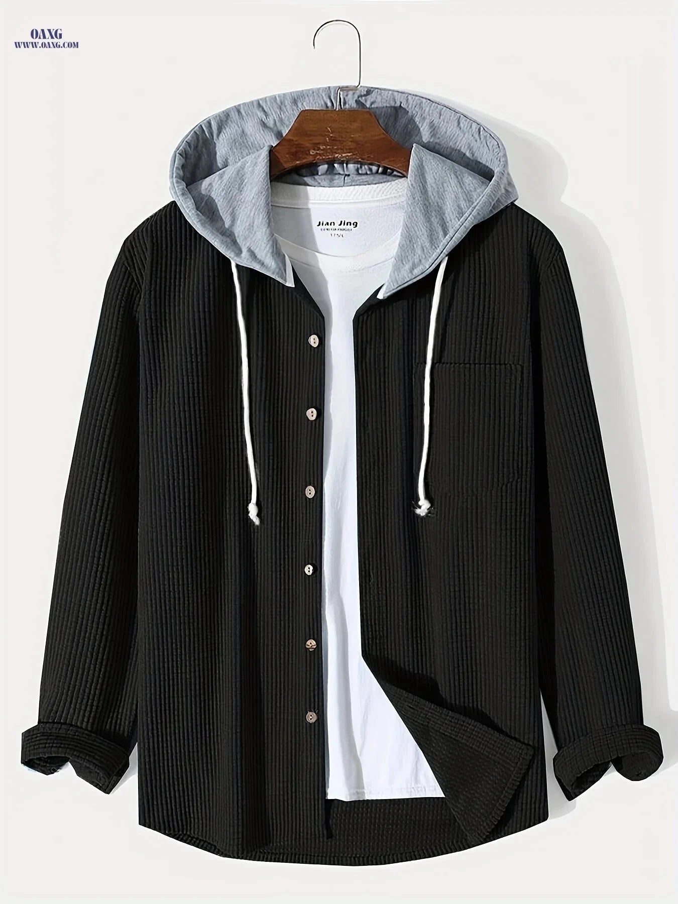 Men's Stylish Corduroy Hoodie Jacket - Casual Long Sleeve Design   OAXG 