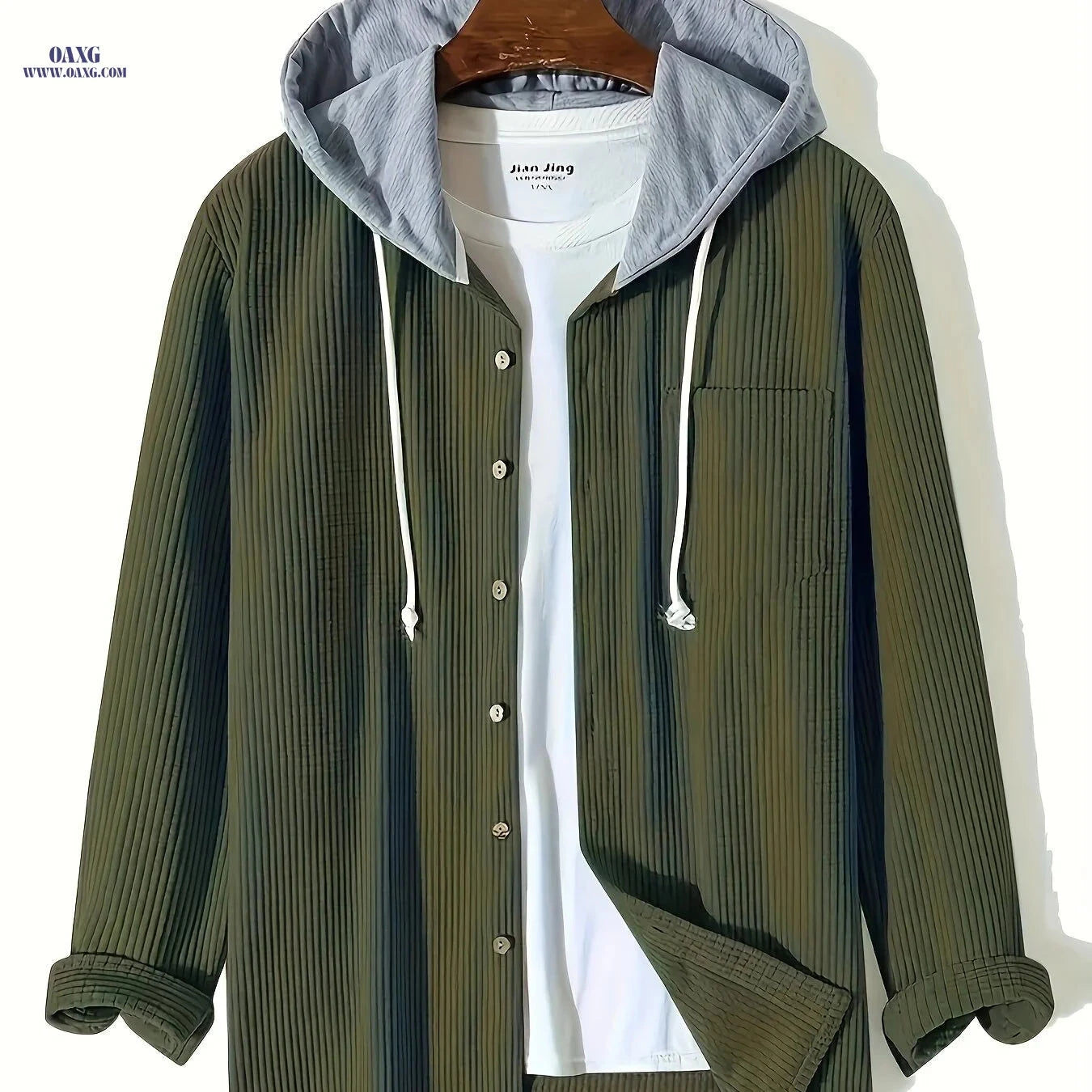 Men's Stylish Corduroy Hoodie Jacket - Casual Long Sleeve Design   OAXG Sky Blue / FR S