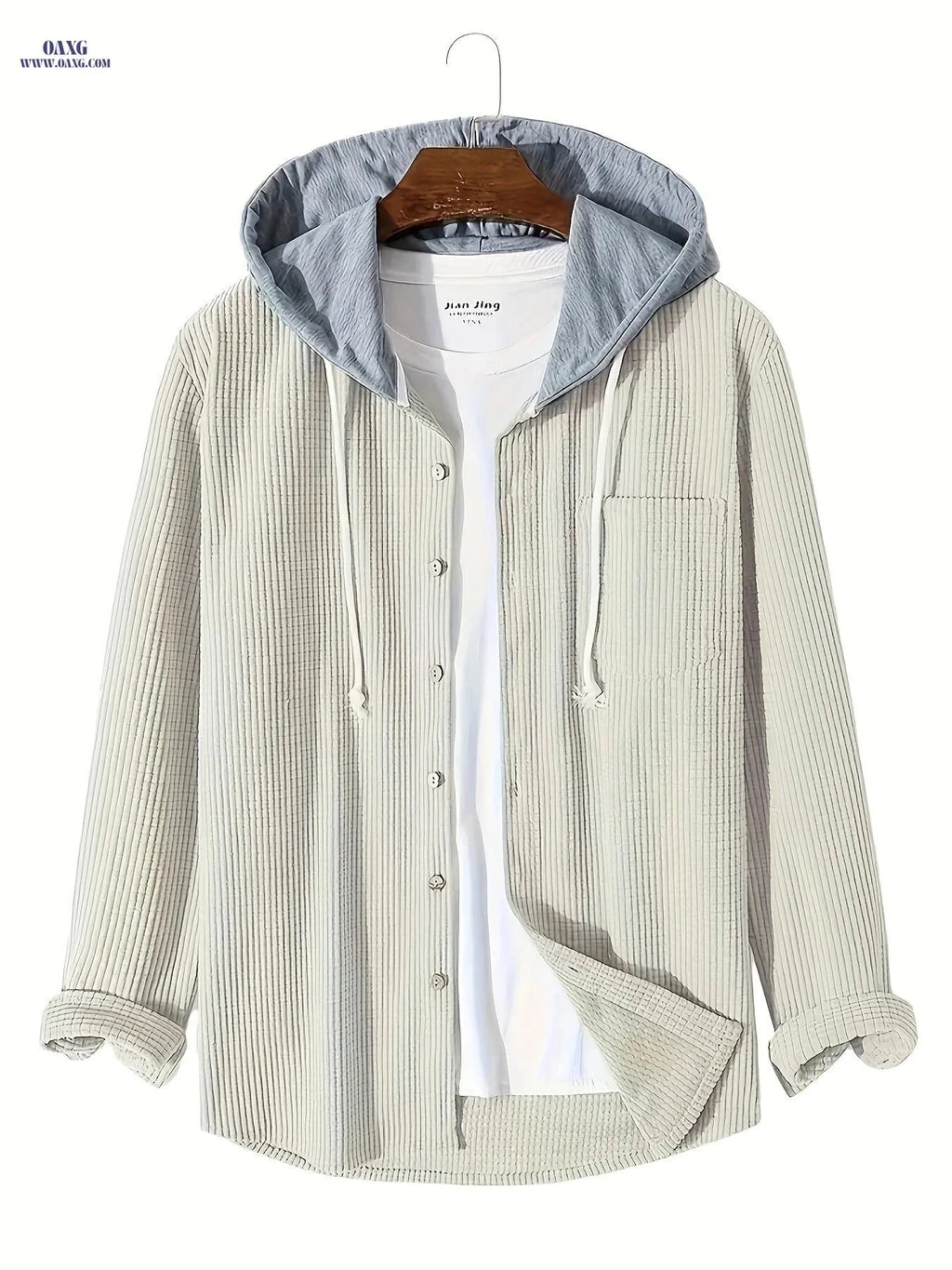 Men's Stylish Corduroy Hoodie Jacket - Casual Long Sleeve Design   OAXG Sky Blue / FR S
