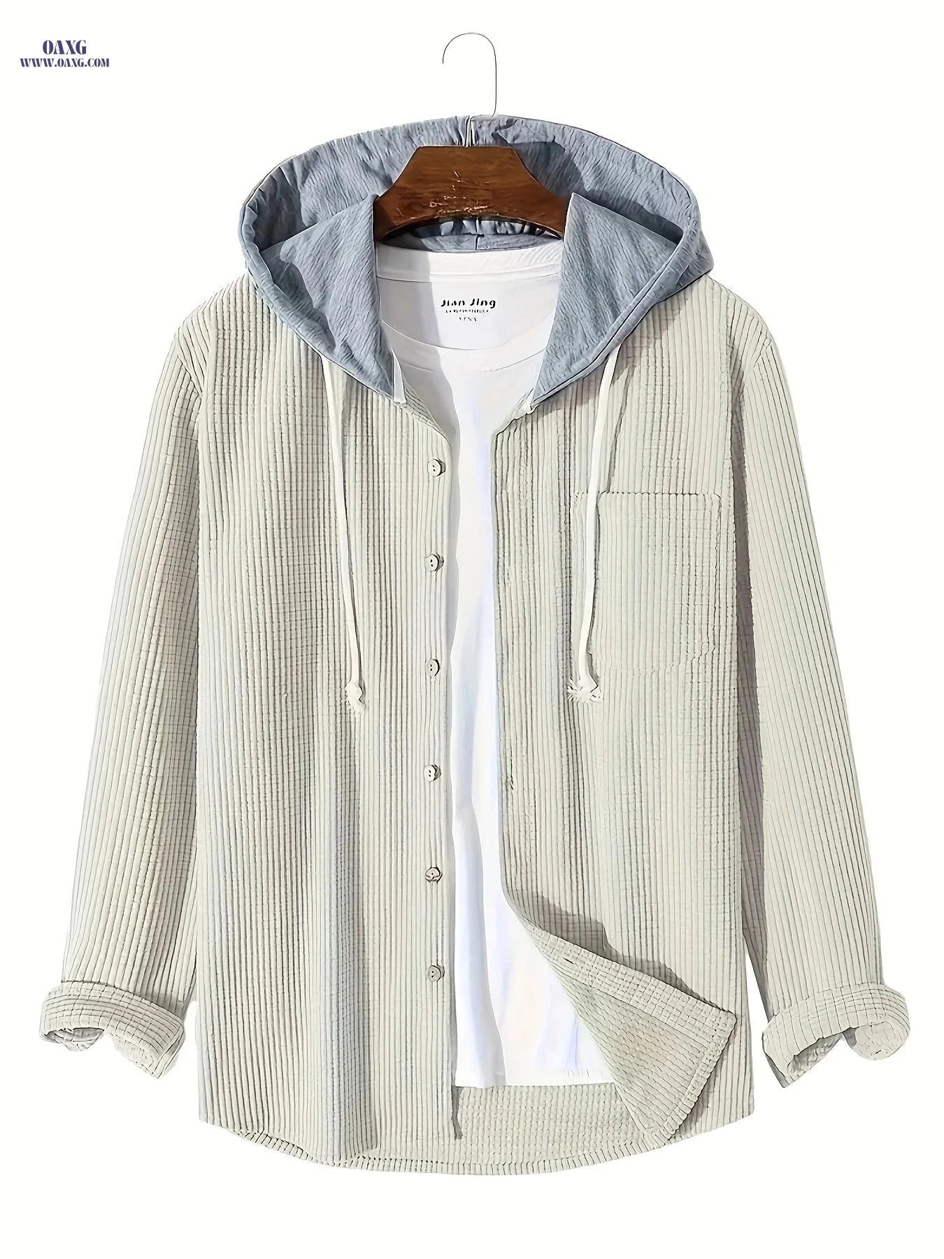 Men's Stylish Corduroy Hoodie Jacket - Casual Long Sleeve Design   OAXG Sky Blue / FR S