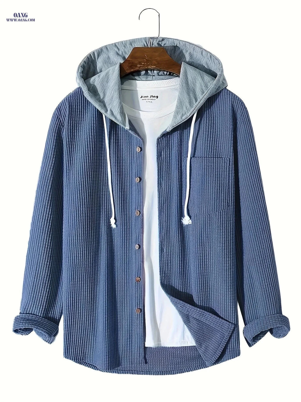 Men's Stylish Corduroy Hoodie Jacket - Casual Long Sleeve Design   OAXG Sky Blue / FR S