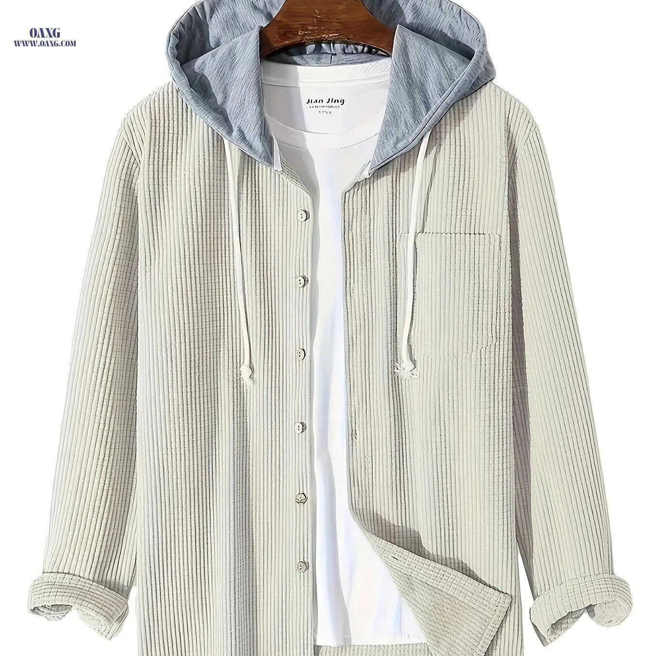 Men's Stylish Corduroy Hoodie Jacket - Casual Long Sleeve Design   OAXG 