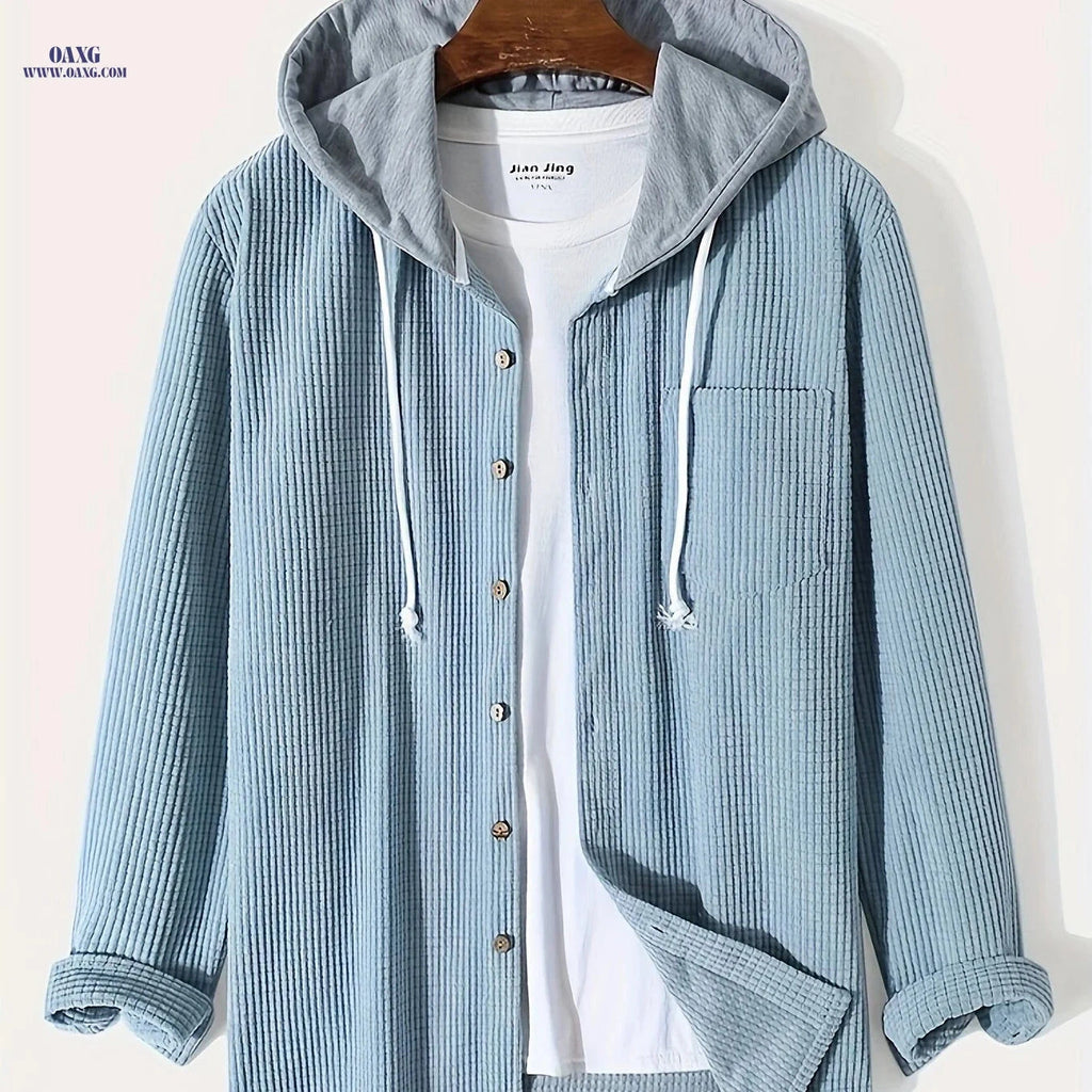 Men's Stylish Corduroy Hoodie Jacket - Casual Long Sleeve Design   OAXG 