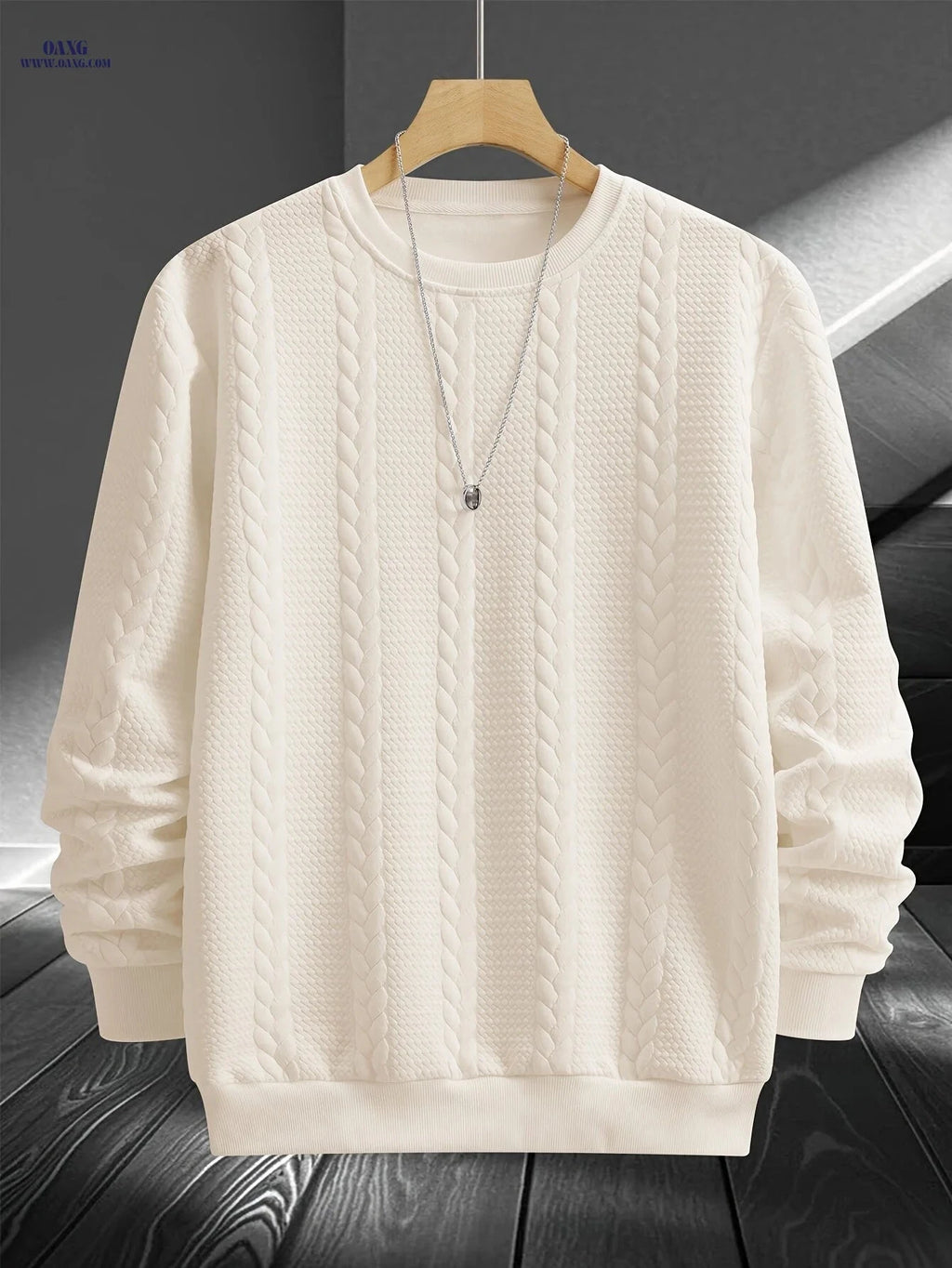 Men's Stylish Crew Neck Sweatshirt - Casual Jacquard Design   OAXG 