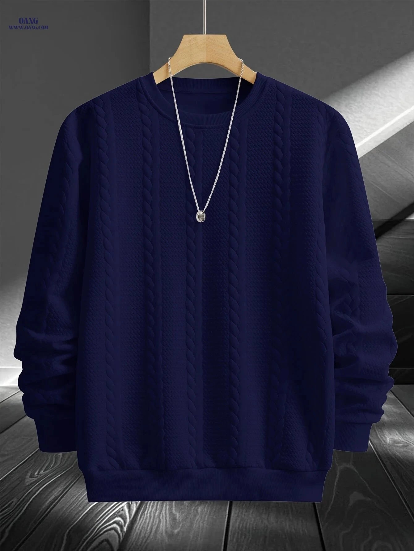 Men's Stylish Crew Neck Sweatshirt - Casual Jacquard Design   OAXG 