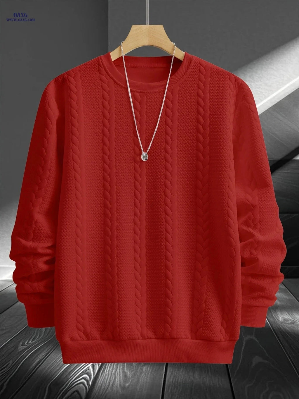 Men's Stylish Crew Neck Sweatshirt - Casual Jacquard Design   OAXG 