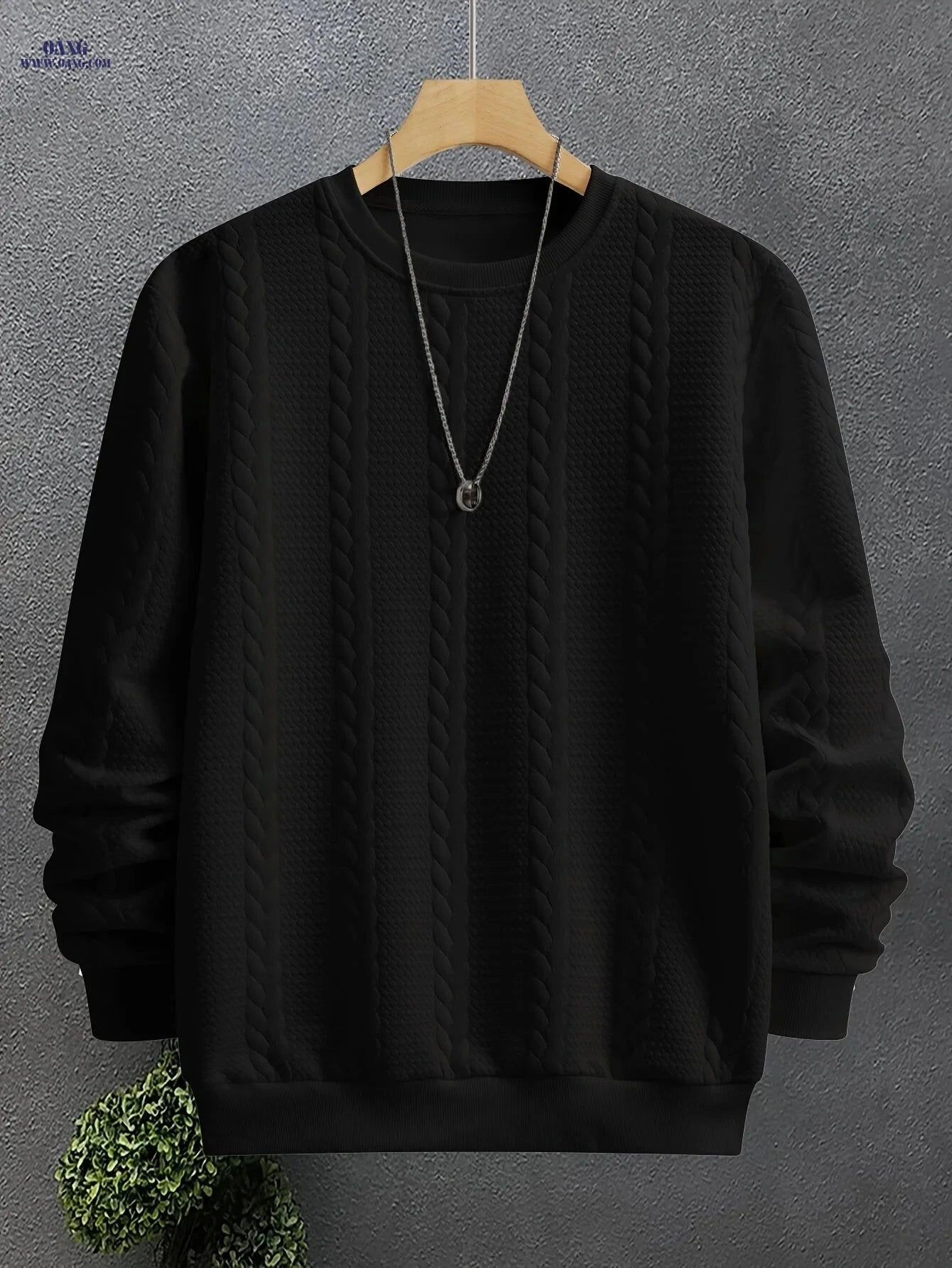 Men's Stylish Crew Neck Sweatshirt - Casual Jacquard Design   OAXG 