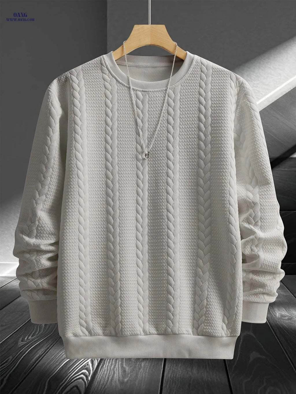 Men's Stylish Crew Neck Sweatshirt - Casual Jacquard Design   OAXG 