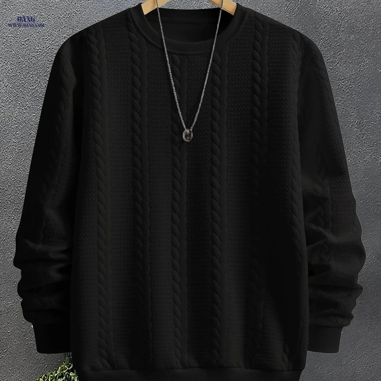 Men's Stylish Crew Neck Sweatshirt - Casual Jacquard Design   OAXG White / FR S