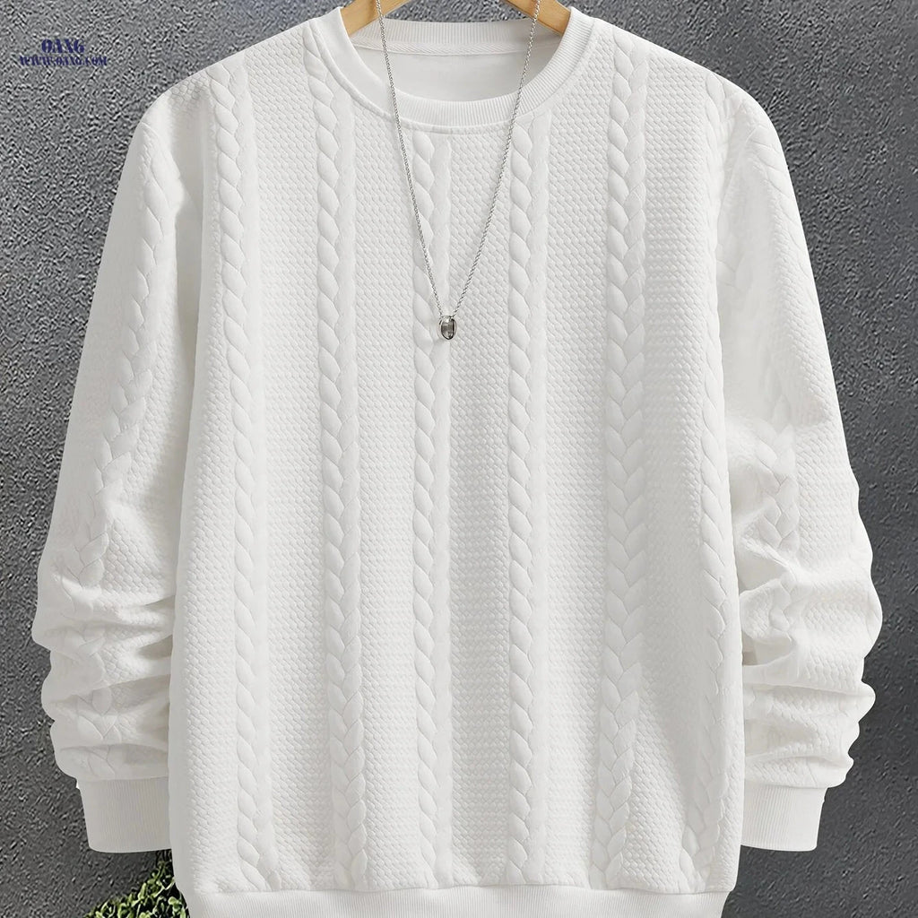 Men's Stylish Crew Neck Sweatshirt - Casual Jacquard Design   OAXG White / FR S