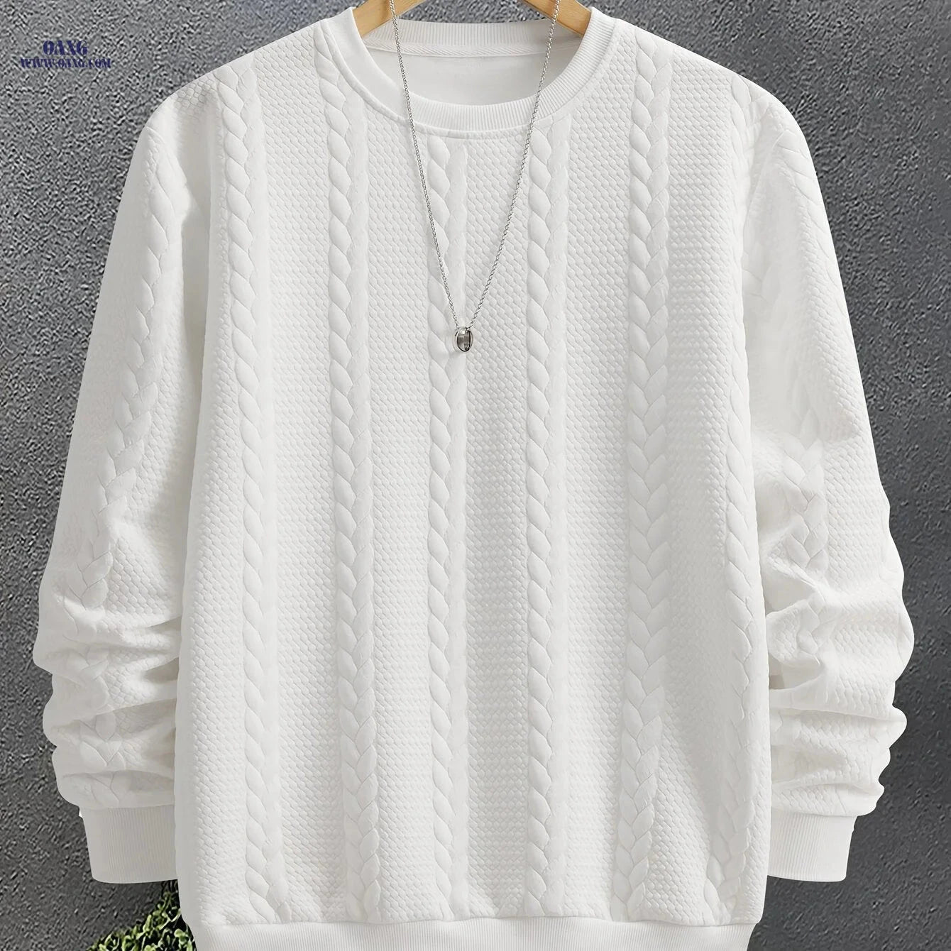 Men's Stylish Crew Neck Sweatshirt - Casual Jacquard Design   OAXG White / FR S