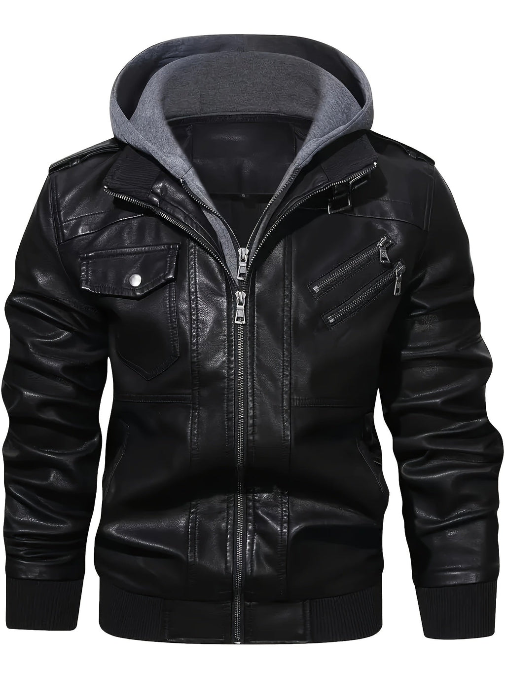 Men's Stylish Faux Leather Jacket - Multiple Pockets, Casual Fit   OAXG 