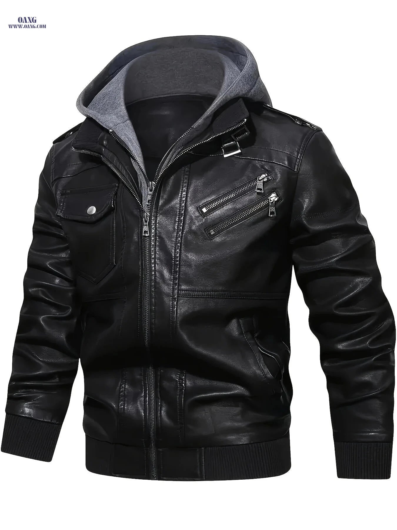 Men's Stylish Faux Leather Jacket - Multiple Pockets, Casual Fit   OAXG 