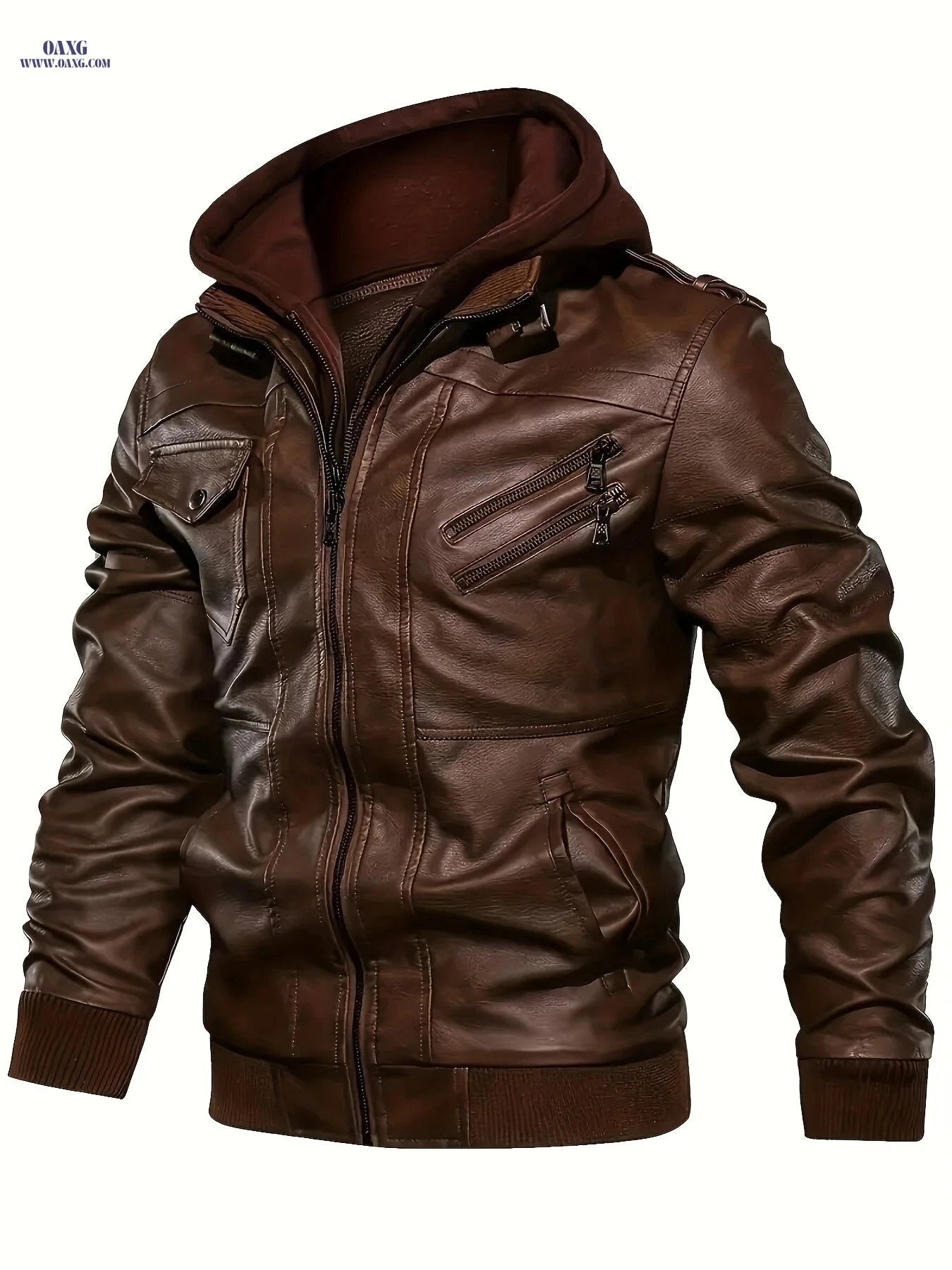 Men's Stylish Faux Leather Jacket - Multiple Pockets, Casual Fit   OAXG 