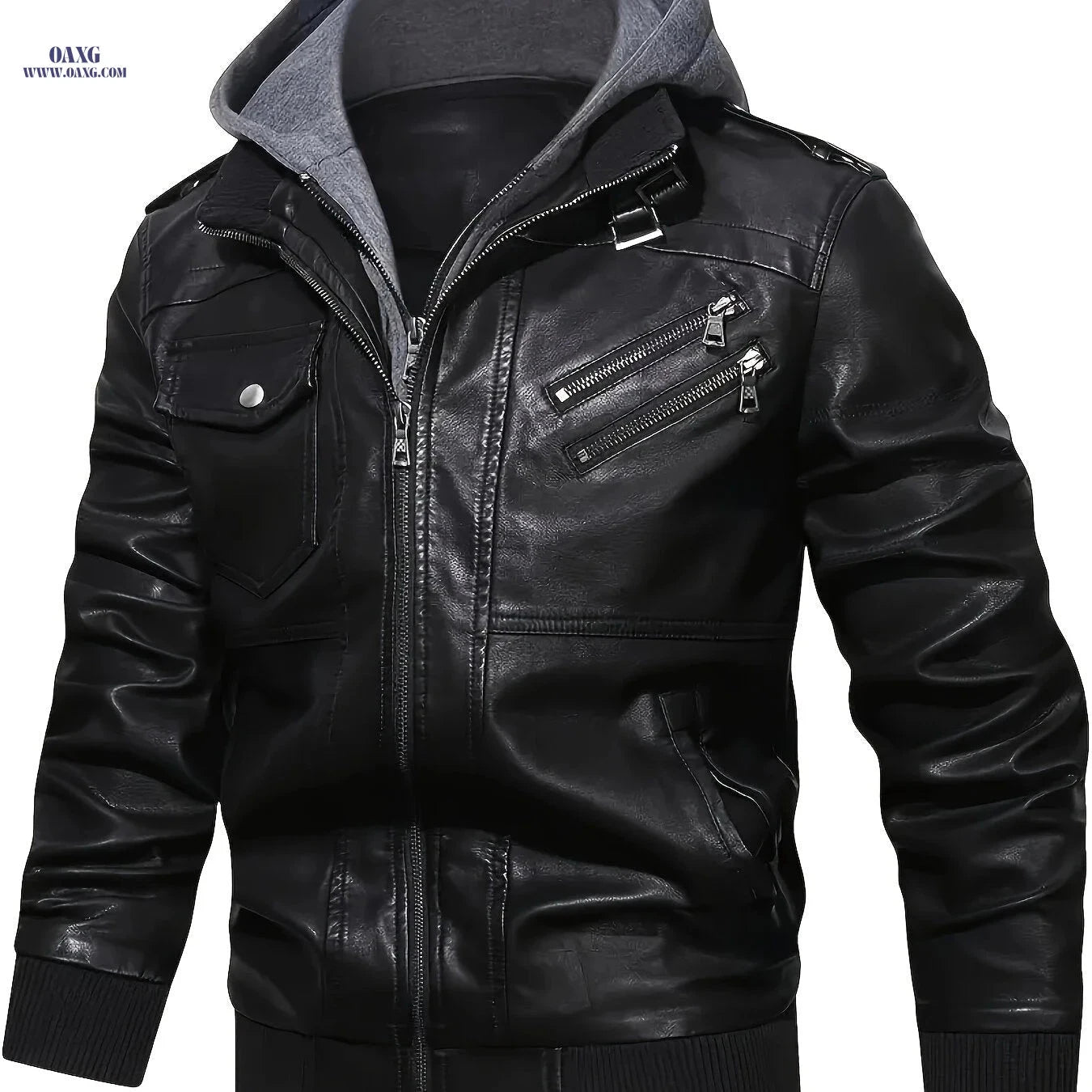 Men's Stylish Faux Leather Jacket - Multiple Pockets, Casual Fit   OAXG Black A / FR S